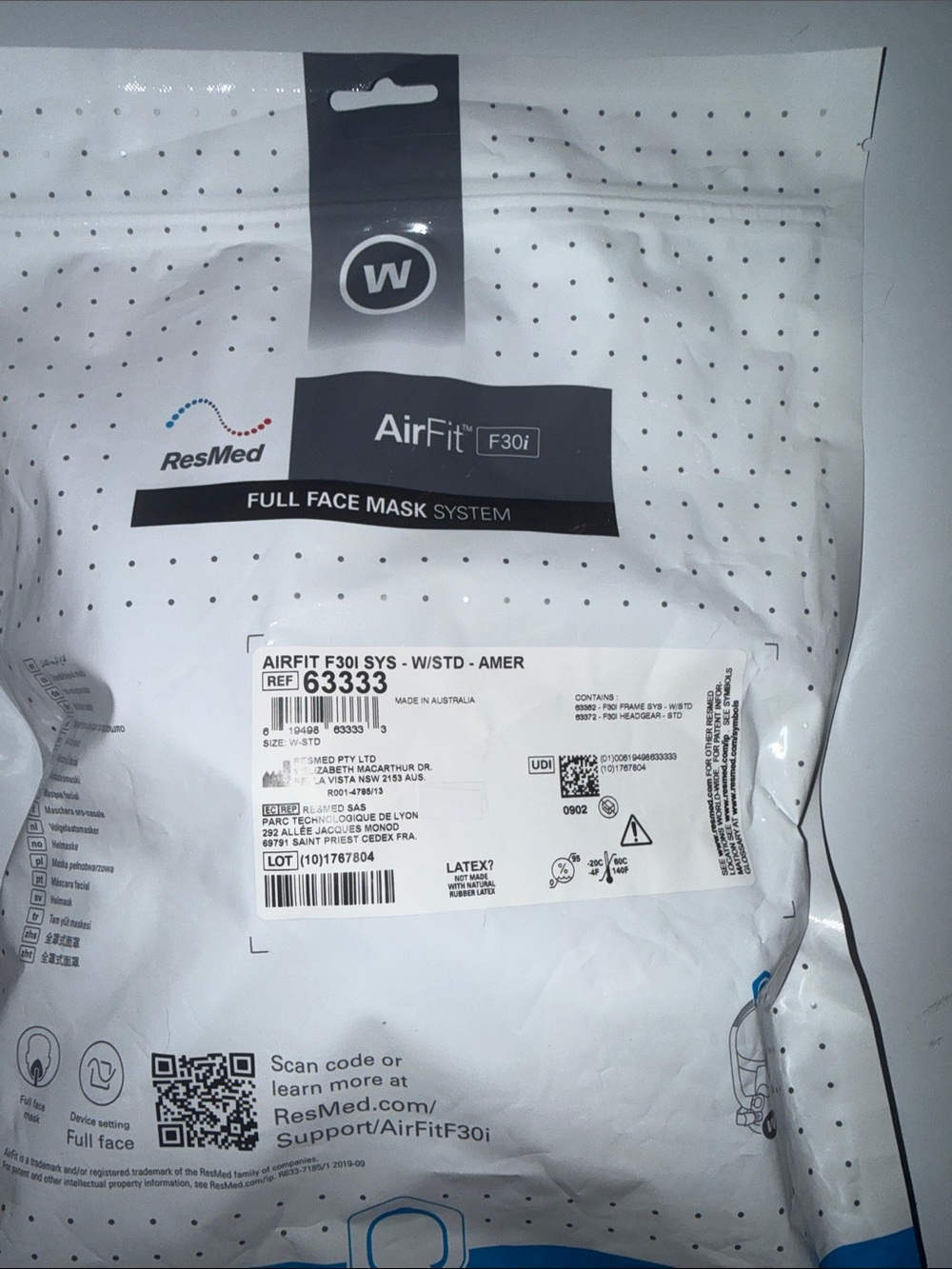Airfit F30i FRAME SYS W/std-AMER Ref 63333 full face mask system resmed - Picture 3 of 3